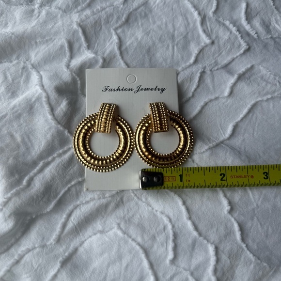 Fashion Jewelry Gold Statement Earrings Chunky Textured Circle - Picture 4 of 5